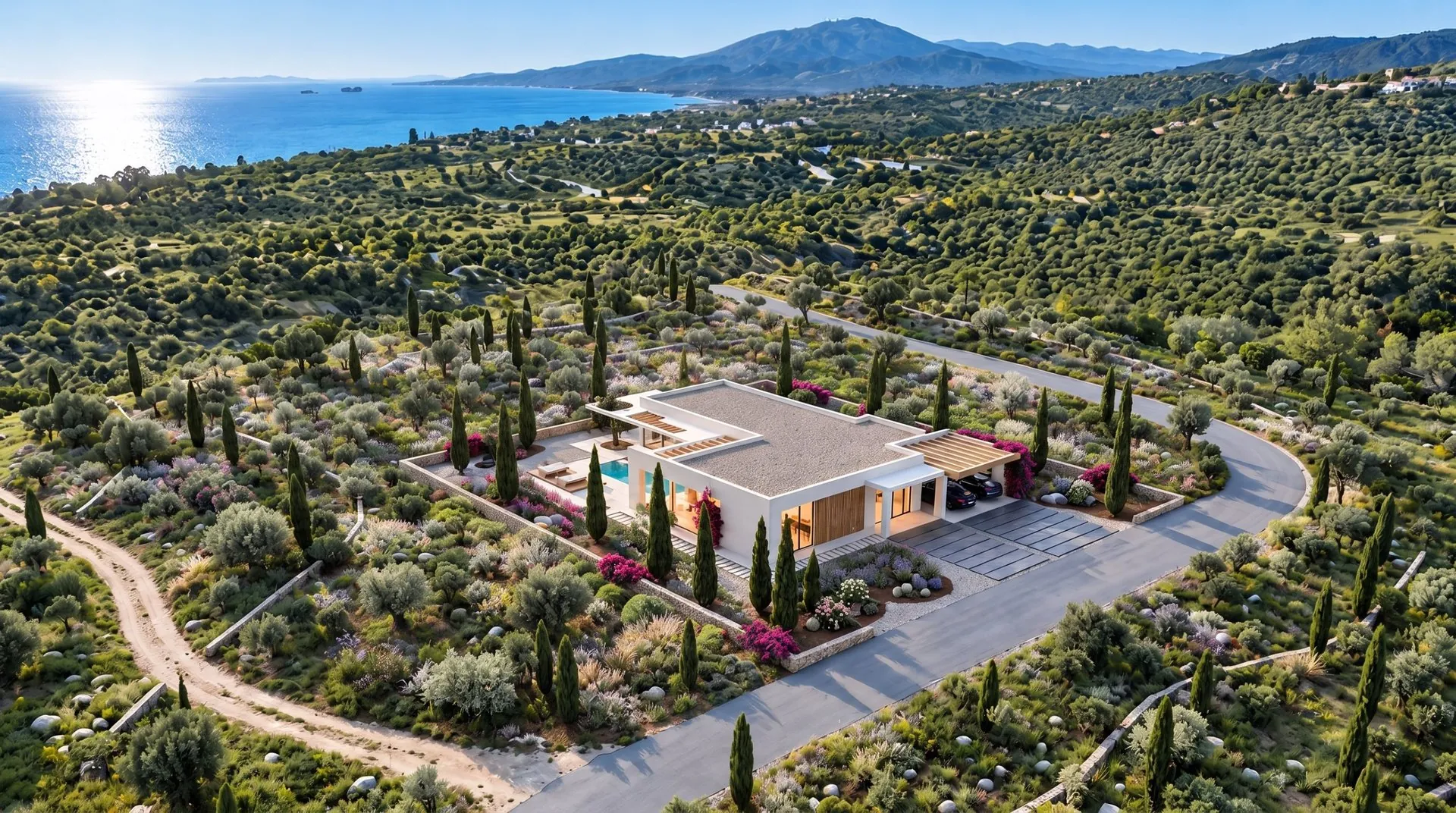 Villa from above — final render